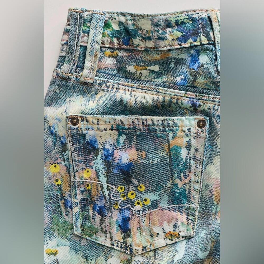 $198 FREE PEOPLE Tennessee Low-Rise Illusions Jeans in Floral Canvas Sz26 #948 - Picture 10 of 12